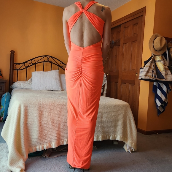 GLAMAZON, Bright Orange Prom Dress Gown, Size XS/Small - Picture 3 of 6